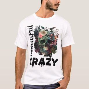 Beautiful Crazy Skull and Flower T-Shirt