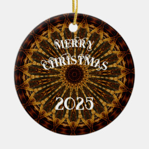 Beautiful Cream, Green, Burgundy Basket Weave Ceramic Ornament