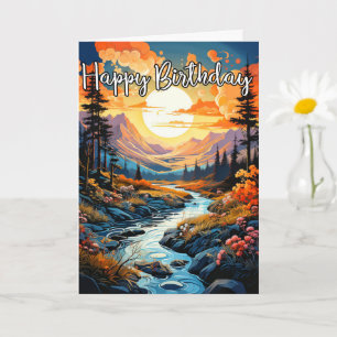 Beautiful Creek Illustration In Autumn Card