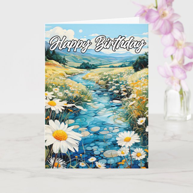 Beautiful Creek In Early Spring | Happy Birthday Card (Orchid)