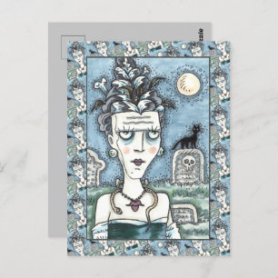 BEAUTIFUL CREEPY FRANKENELLA MONSTER, GRAVES, CAT POSTCARD