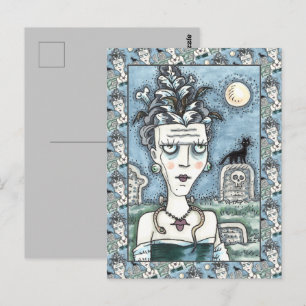 BEAUTIFUL CREEPY FRANKENELLA MONSTER, GRAVES, CAT POSTCARD