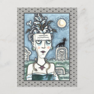 BEAUTIFUL CREEPY FRANKENELLA MONSTER, GRAVES, CAT POSTCARD