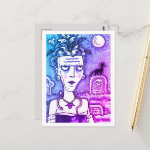 BEAUTIFUL CREEPY FRANKENELLA MONSTER, GRAVES, CAT POSTCARD