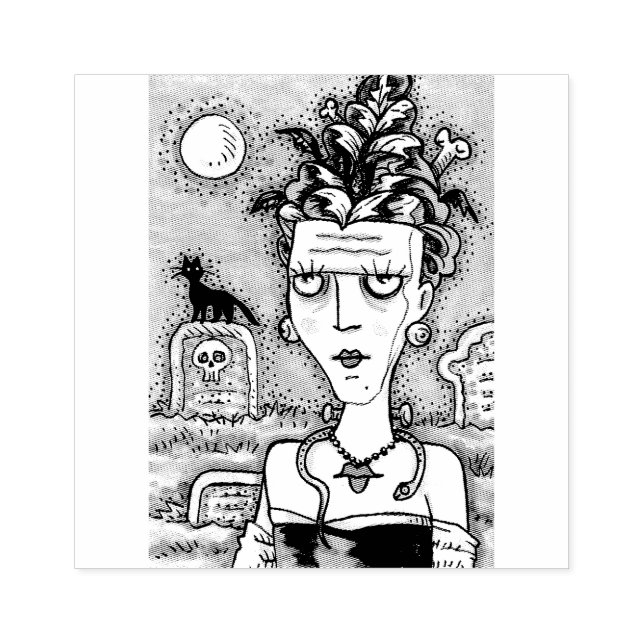 BEAUTIFUL CREEPY FRANKENELLA MONSTER, GRAVES, CAT RUBBER STAMP (Imprint)