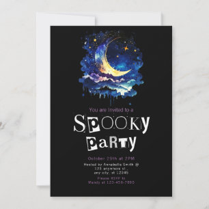 Beautiful Crescent Moon Clouds Sky Stars Halloween Invitation
