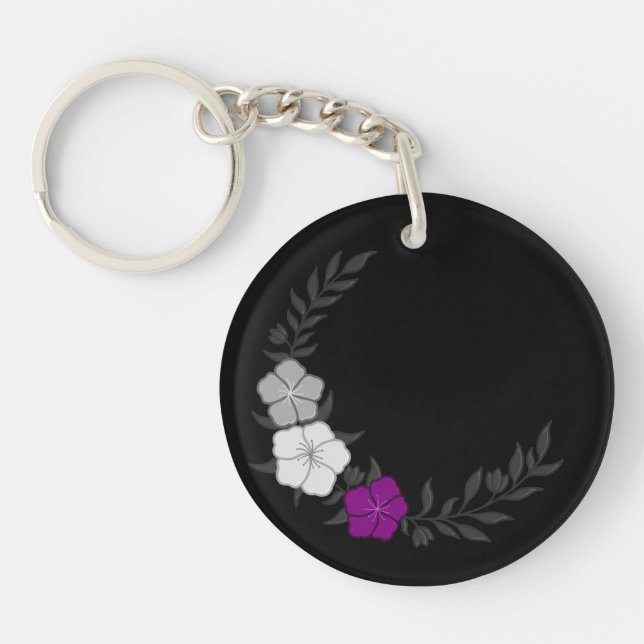 Beautiful Crescent of Subtle Asexual Flowers Key Ring (Front)
