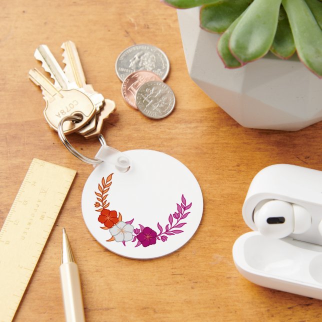 Beautiful Crescent of Subtle Lesbian Flowers Key Ring (Desk)