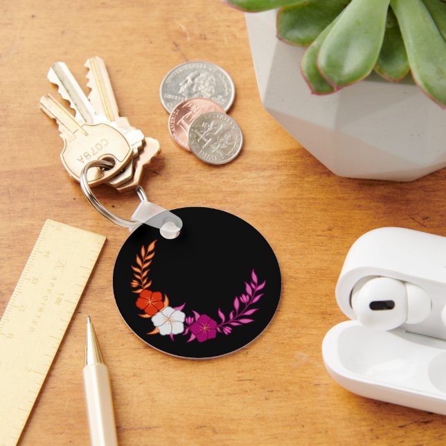 Beautiful Crescent of Subtle Lesbian Flowers Key Ring (Desk)