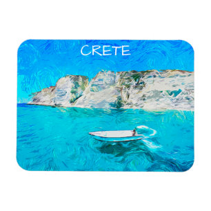 Beautiful Crete Greece Ocean Watercolor Painting Magnet
