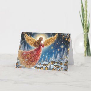 Beautiful Crimson and Gold Angel Christmas Holiday Card