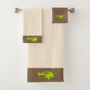 Beautiful Crocodile on Beige & Brown Bath Towel Set