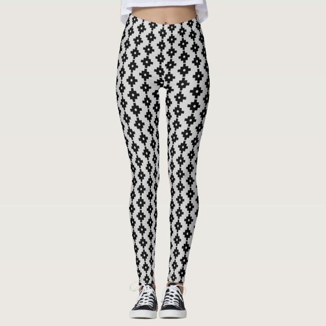 Beautiful Cross Geometric Pattern on Light Grey Leggings (Front)