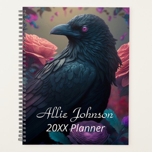 Beautiful Crow and Roses Personalised  Planner (Front)