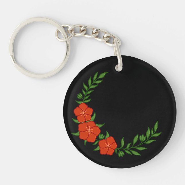 Beautiful Crown Crescent of Red Flowers Key Ring (Front)