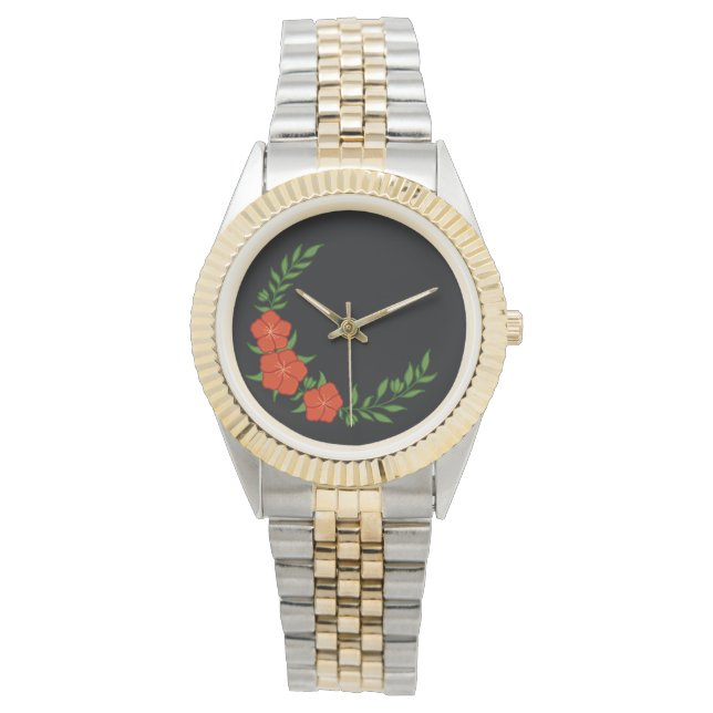 Beautiful Crown Crescent of Red Flowers Watch (Front)