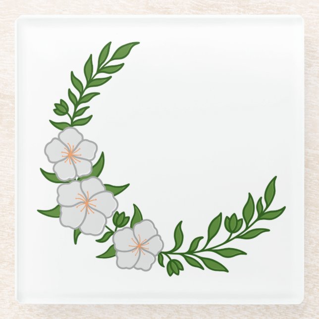 Beautiful Crown Crescent of White Flowers Glass Coaster (Front)