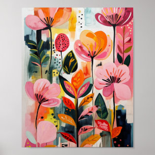 Beautiful crylic vibrant floral art poster