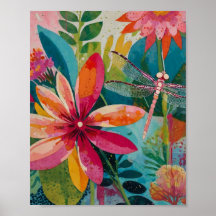 Beautiful crylic vibrant floral art poster