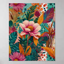 Beautiful crylic vibrant floral art poster