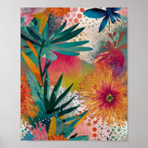 Beautiful crylic vibrant floral art poster