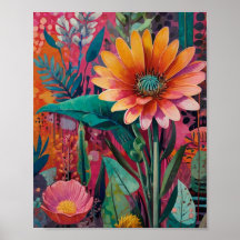 Beautiful crylic vibrant floral art poster