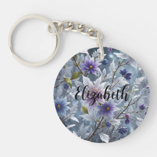 Beautiful Crystal Frost Winter Bloom Key Ring