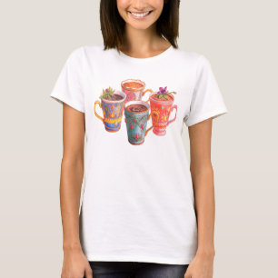 Beautiful Cups of Delicious Coffee on a White SS T-Shirt