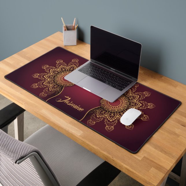 Beautiful Custom Burgundy Mandala Desk Mat (Office 2)