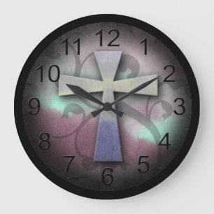 Beautiful Custom Christian Jesus Rustic Cross Large Clock