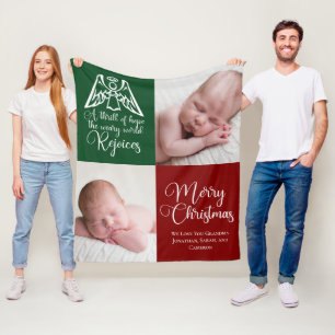 Beautiful Custom Christmas Photo Family Red Green Fleece Blanket