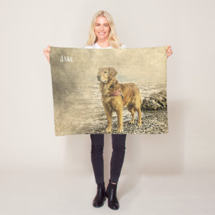Beautiful Custom Name Golden Retriever Fleece Blanket