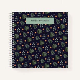 Beautiful Custom Name Modern Leaf Spiral Notebook