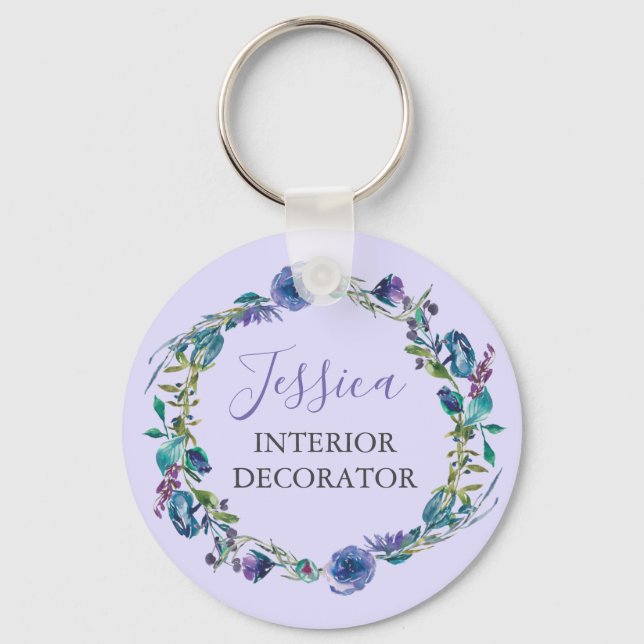 Beautiful Custom Occupation Purple Floral Wreath Key Ring (Front)