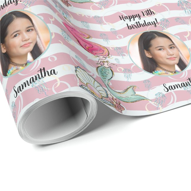 Beautiful Custom Photo Text Mermaid Under the Sea  Wrapping Paper (Roll Corner)