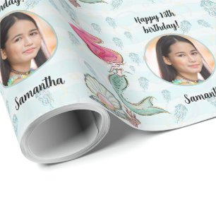 Beautiful Custom Photo Text Mermaid Under the Sea Wrapping Paper
