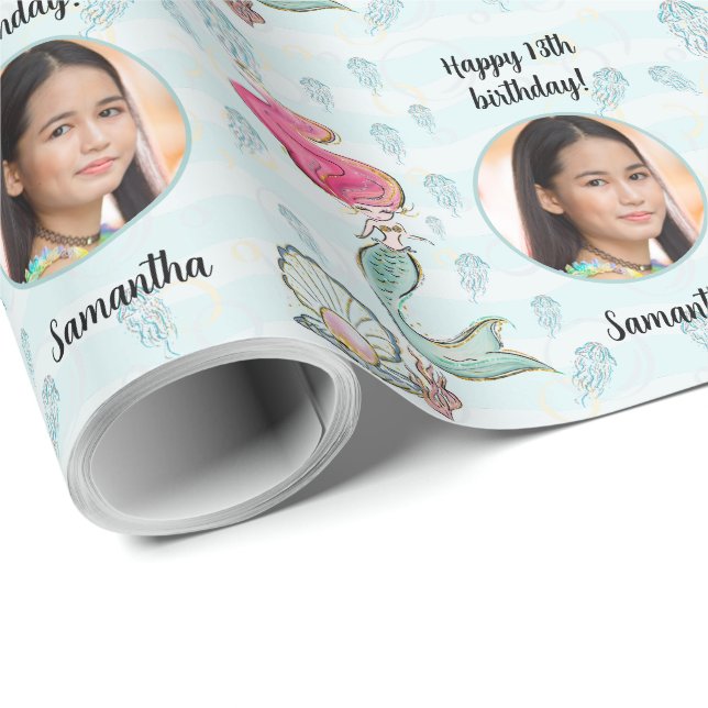 Beautiful Custom Photo Text Mermaid Under the Sea  Wrapping Paper (Roll Corner)