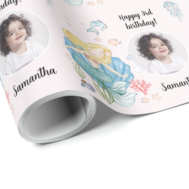 Beautiful Custom Photo Text Mermaid Under the Sea  Wrapping Paper (Roll Corner)