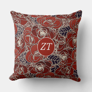 Beautiful Custom Red White Black Floral Cushion