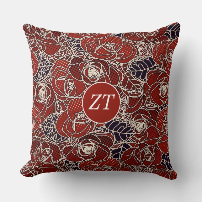 Beautiful Custom Red White Black Floral Cushion (Front)