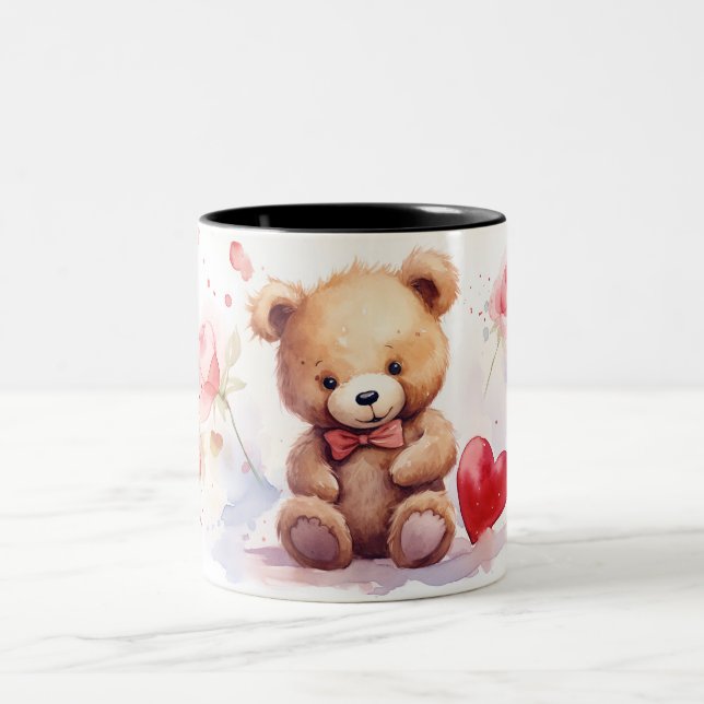 beautiful cute bear Two-Tone coffee mug (Center)