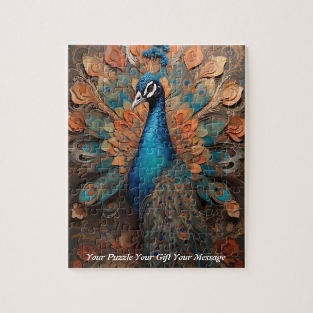 Beautiful Cute Boho peacock bird Jigsaw Puzzle (Vertical)