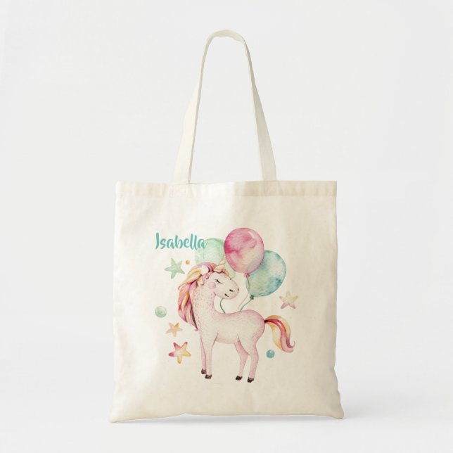 Beautiful cute fantasy unicorn balloons favour tote bag (Front)
