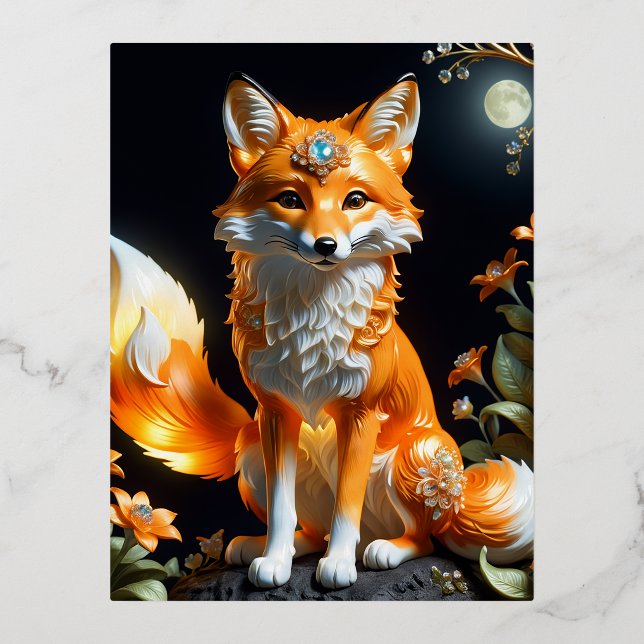 Beautiful cute fox  orange  coalescing luminescen foil holiday postcard (Front)