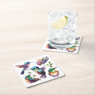 Beautiful & Cute Hummingbirds for Bird Lovers on   Square Paper Coaster