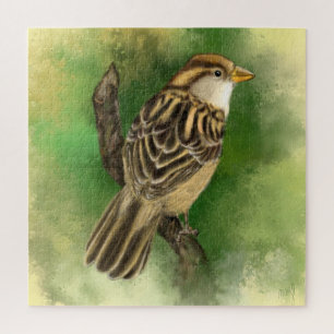 Beautiful Cute Little Sparrow Migned Painting Art  Jigsaw Puzzle