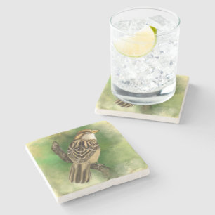 Beautiful Cute Little Sparrow Migned Painting Art Stone Coaster