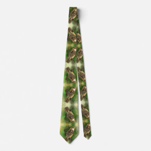 Beautiful Cute Little Sparrow Migned Painting Art  Tie