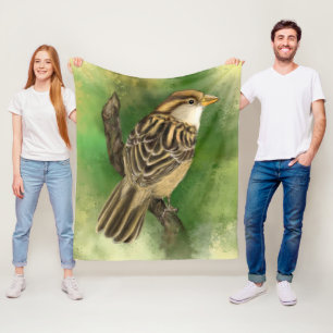 Beautiful Cute Little Sparrow Migned Painting Fleece Blanket