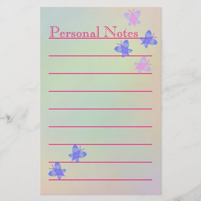 Beautiful Cute Pastel Butterfly Girl School Note Stationery (Front)